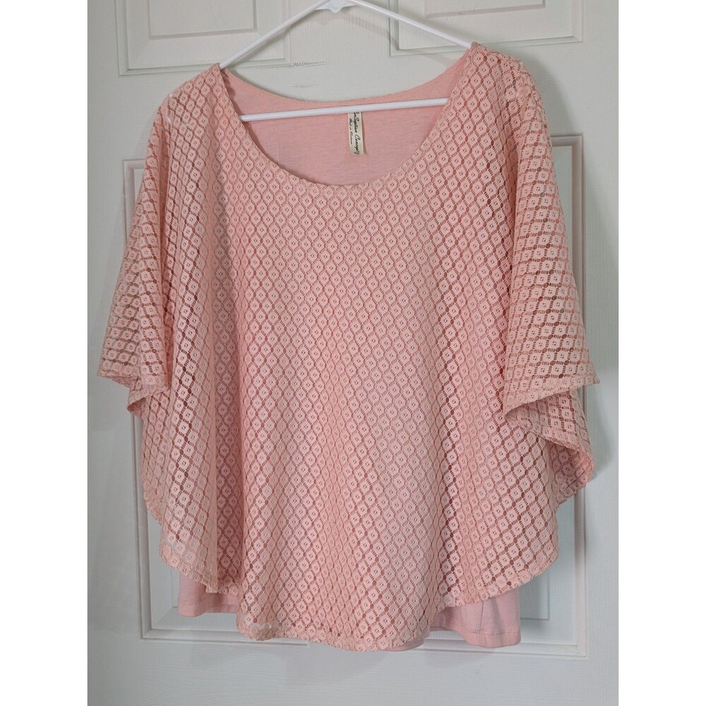 Per Seption Concept Crochet Lace Poncho Top Womens Medium Peach Tank Lined Sheer